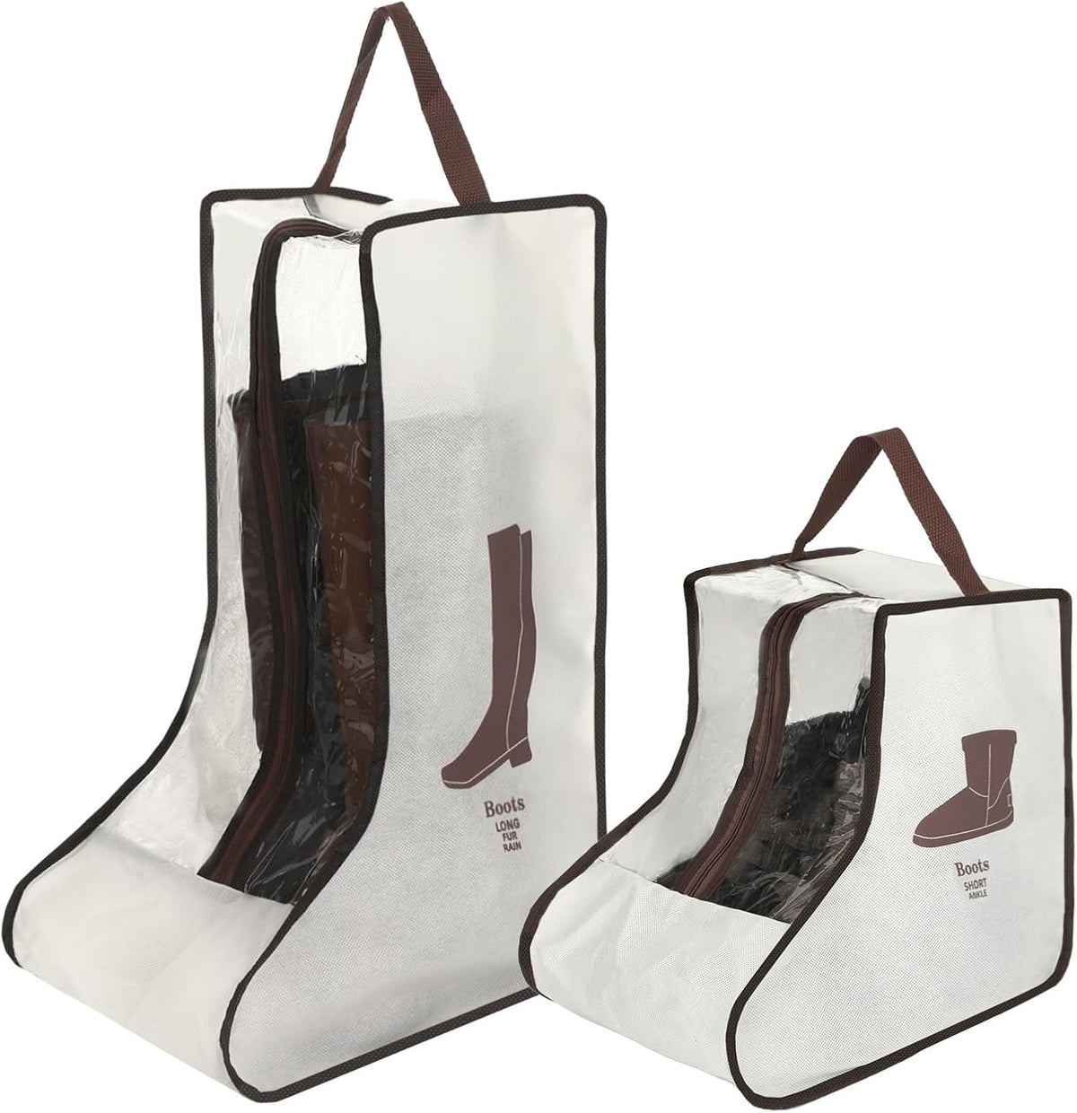 2 Pcs Tall Boot Bags for Cowboy Boots, Visualization Boot Storage Bag, Waterproof, Dustproof, Portable, Suitable for Travel and Daily Use, Foldable, Leather Shoes, Sports Shoes Storage (Cream White)
