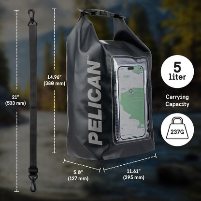 Pelican Marine IP68 Waterproof Dry Bag 2L - Roll Top Waterproof Backpack w/Phone Case/Pouch - Boating & Kayak Accessories - Essentials for Camping Swimming Beach Fishing Rafting Travel - Black/Yellow