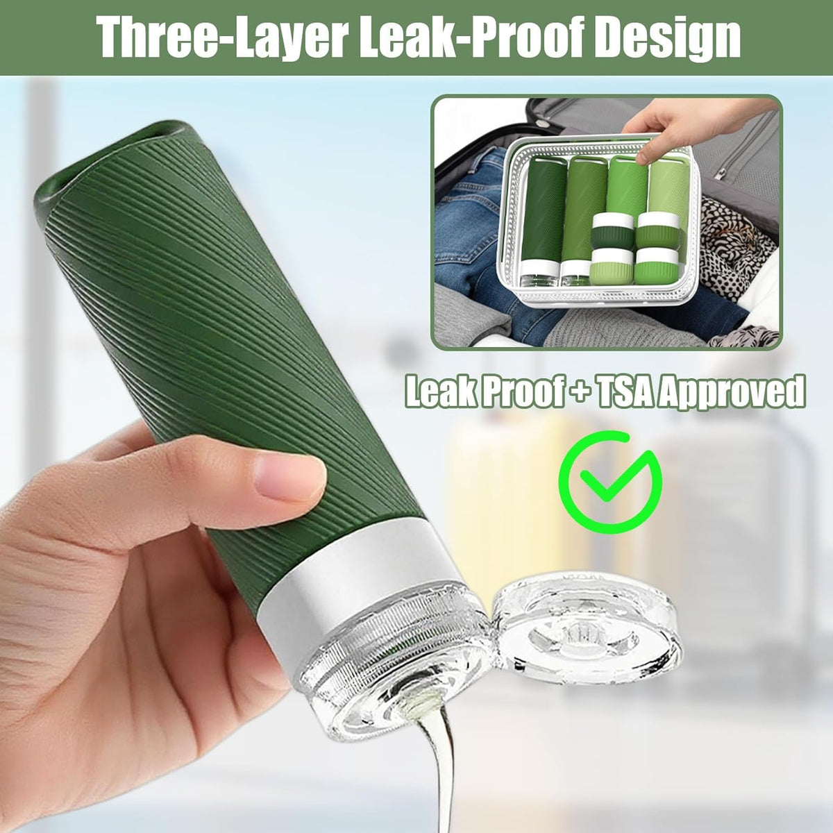 26 Pcs TSA Approved Travel Toiletry Bottles Set, Leakproof Silicone Refillable Travel Containers with Hanging Hole & Carabiner, Portable Essentials, for Shampoo Conditioner Lotion Body Wash