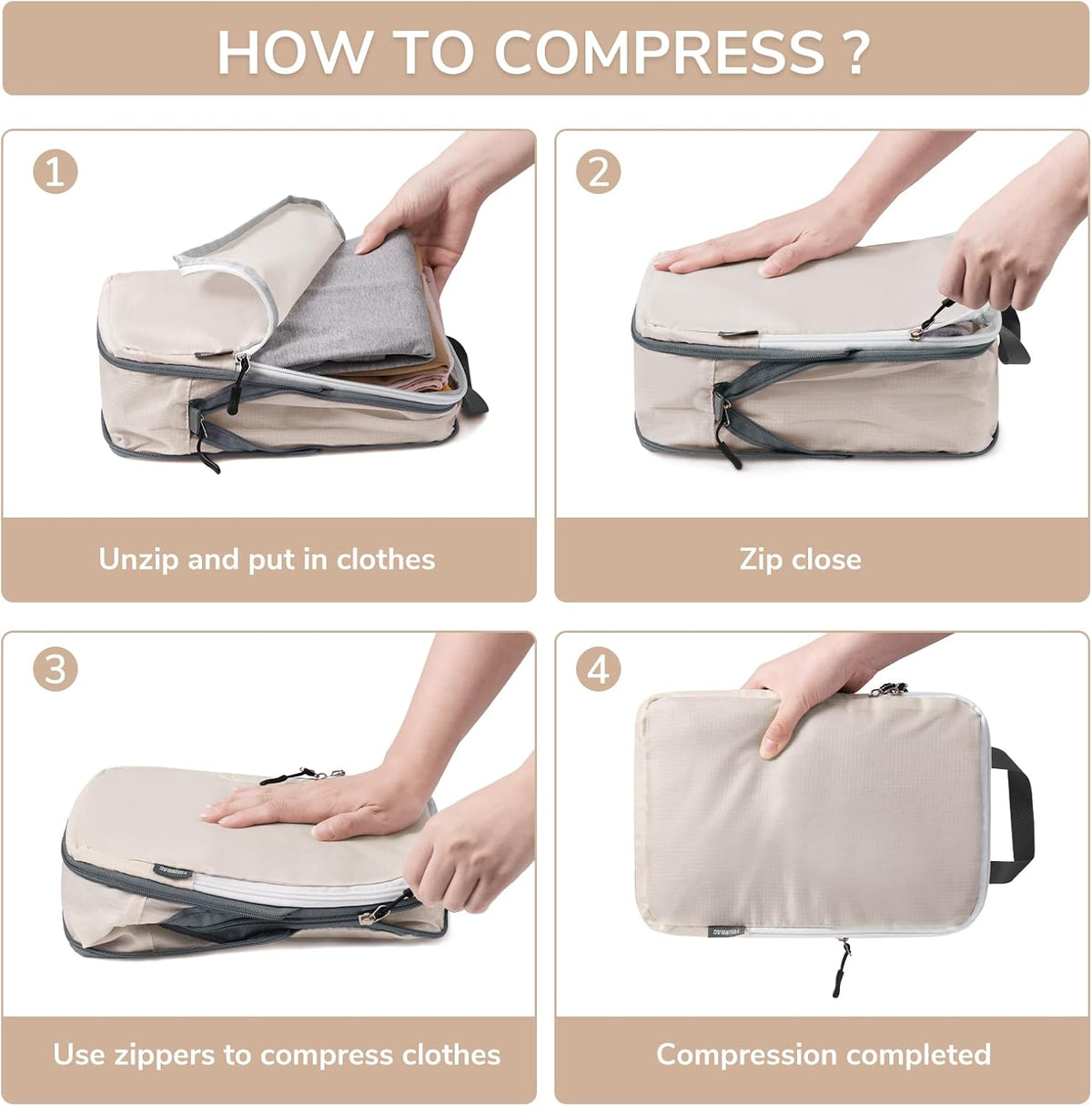 CherryNow Compression Packing Cubes, 7 Set Packing Cubes Compression, Travel Essentials, Travel Organizer for Shoes, Clothing, Grey