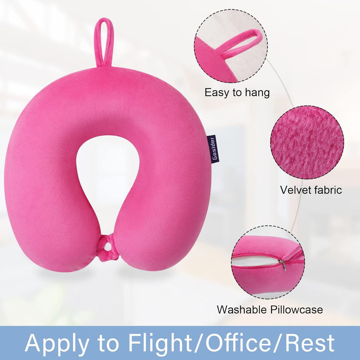 Neck Pillows for Sleeping Travel Pink Travel Pillow Comfortable U Shape Memory Foam Pillows Neck and Head Support Portable Travel Neck Pillow Suitable for Planes, Trains, Self-Driving Cars