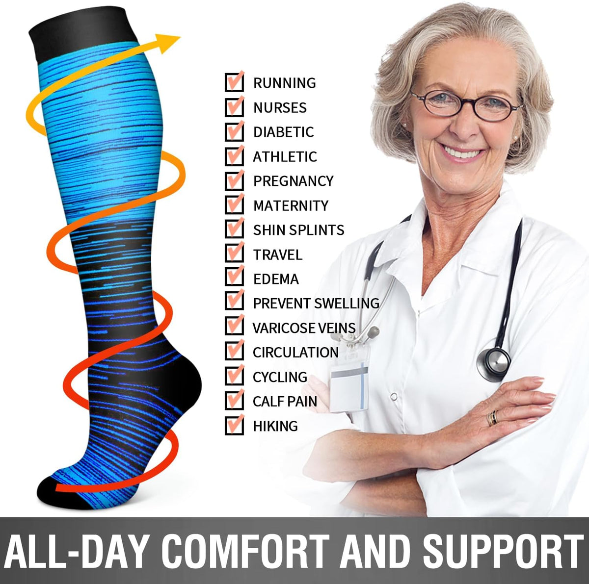 6 Pack Copper Compression Socks for Women and Men Circulation-Best Support for Medical,Running,Nursing,Athletic - Colors B