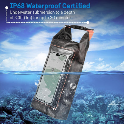 Pelican Marine IP68 Waterproof Dry Bag 2L - Roll Top Waterproof Backpack w/Phone Case/Pouch - Boating & Kayak Accessories - Essentials for Camping Swimming Beach Fishing Rafting Travel - Black/Yellow