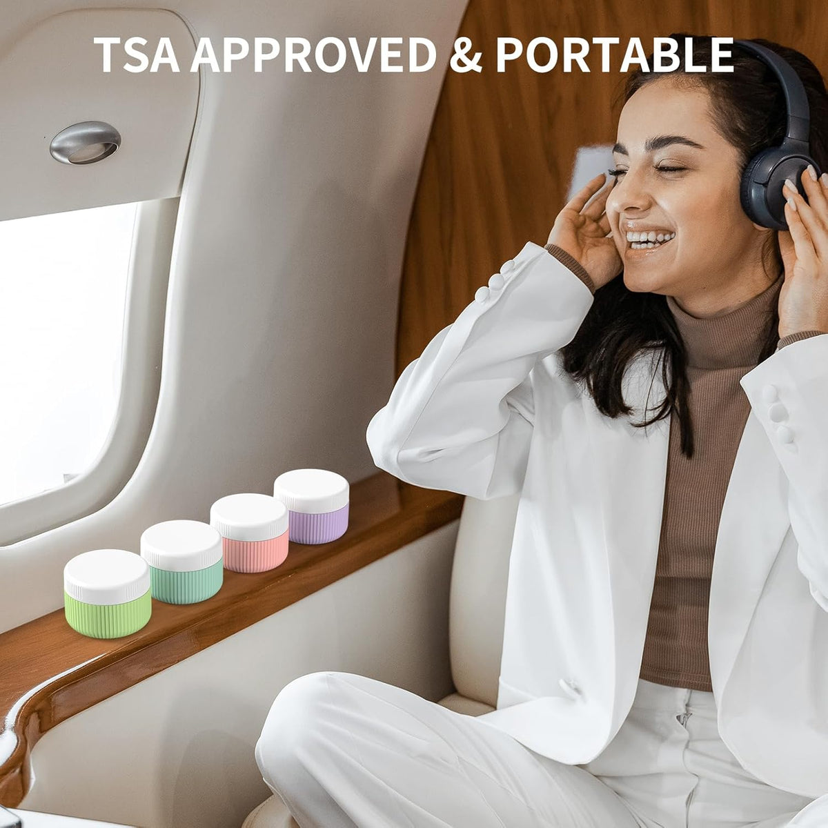 ME.FAN Travel Containers for Toiletries, TSA Approved 1.5 oz Silicone Cream Jars, Leak-proof Journey Containers, Trip Accessories with Lid for Cosmetic Face Hand 4 Pack White Lid - Morandi