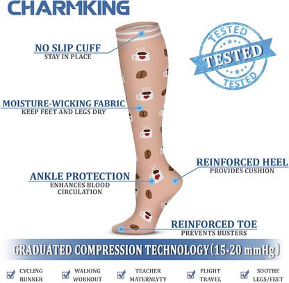 CHARMKING Compression Socks for Women & Men Circulation (8 Pairs) 15-20 mmHg Best Calf Socks Support for Athletic Cycling - Colors B