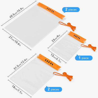 HEETA 5-Pack Clear Waterproof Dry Bag Pouch, Water Tight Cases Dry Bags Document Holder for Camera Mobile Phone Maps, Kayaking Boating
