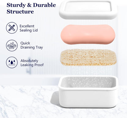 Leak Proof Silicone Travel Soap Case with Draining Tray - Bar Soap Holder for Travel, Gym & Camping - Mess-Free Portable Soap Container for Carry-on Bags (Light Pink)