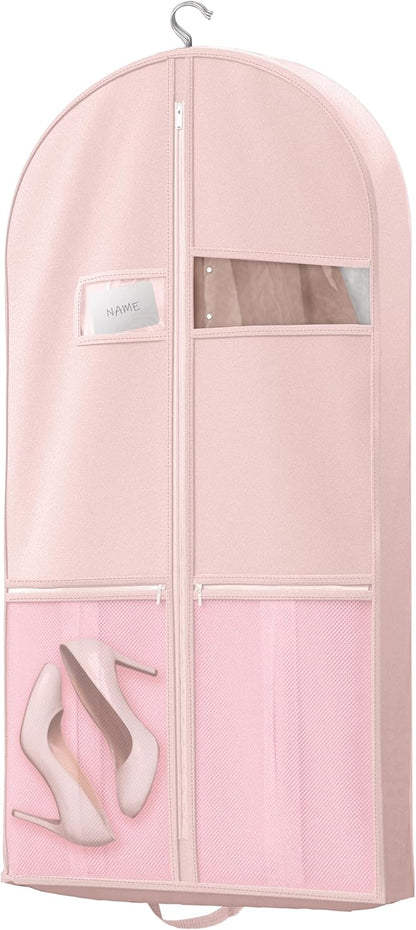 Lazebox 43" Travel Garment Bag with Accessories Zipper Pocket, Heavy Duty Suit Bag for Suits, Tuxedos, Dresses, Coats, Pink, 1 pack