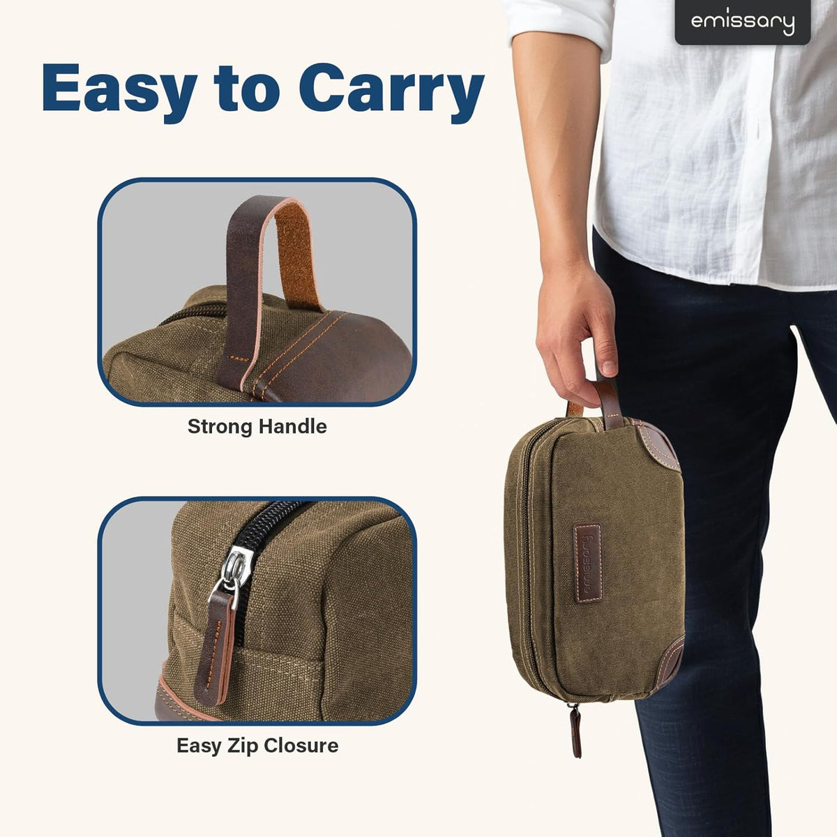 emissary Toiletry Bag for Men, Canvas Travel Toiletry Bag Men's Dopp Kit, Water-resistant Bathroom Bag Mens Shaving Kit, Travel Kit Small Bags, Shaving Bag, Toiletry Bags