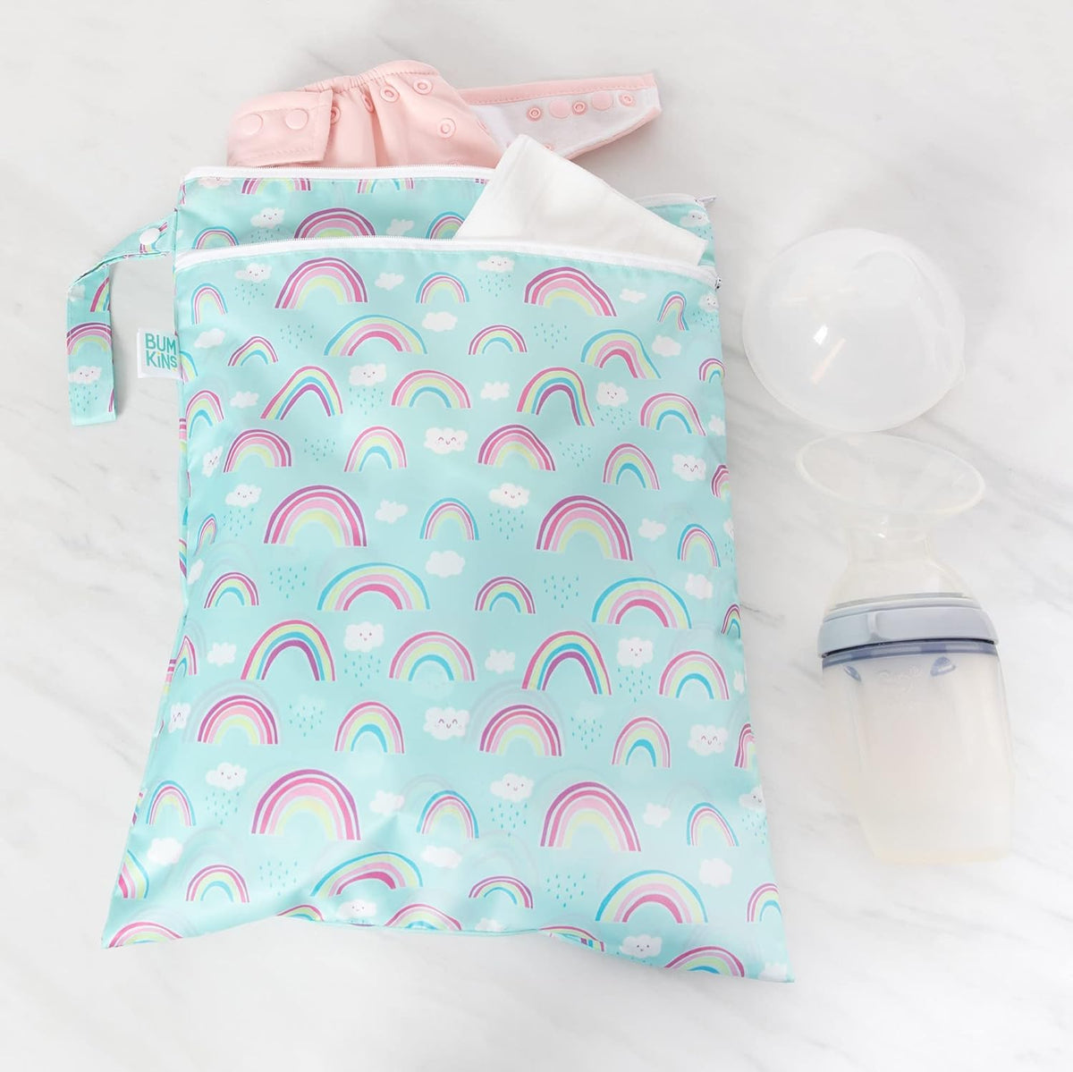 Bumkins Waterproof Wet Bag for Baby, Travel, Swim Suit, Cloth Diapers, Pump Parts, Pool, Beach, Gym Clothes, Toiletry, Hook to Stroller, Daycare, Zipper Reusable Wetdry Packing Pouch, Jungle