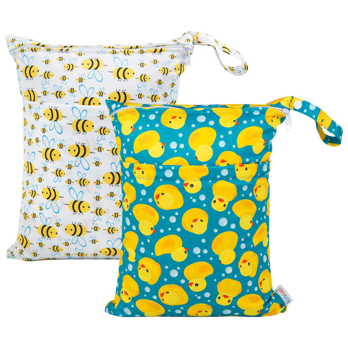 ALVA ALVABABY 3pcs Baby Cloth Diaper Wet/Dry Bags|Waterproof Reusable with Two Pockets|Travel, Beach, Pool, Daycare, Soiled Baby Items,Yoga,Gym Bag for Swimsuits or Wet Clothes 3L-ZM09 - Colors B
