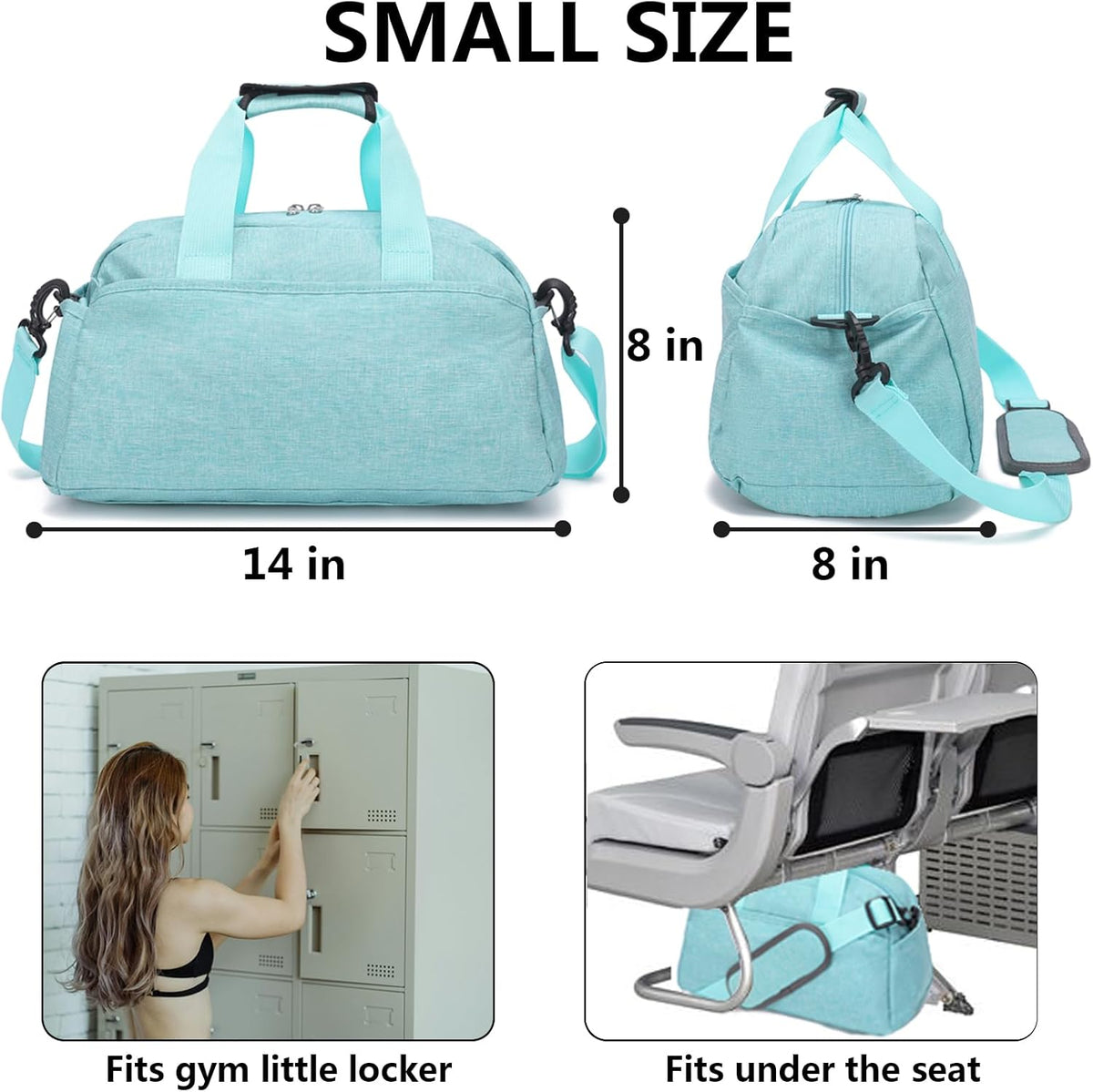14 inch Small Gym Bag for Women & Men, Mini Duffel Bag for Travel Sports Lightweight Carry On Bag, Black