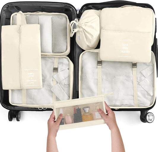 KPX 8 Set Packing Cubes for Travel, Luggage Packing Organizers Accessories Large Toiletries Bag for Clothes Shoes Cosmetics (Strawberry)