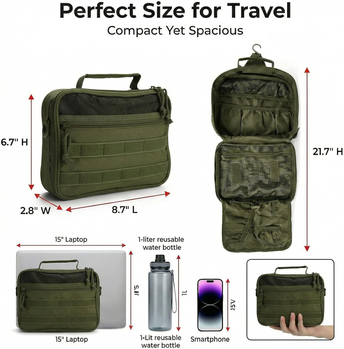 Mens Toiletry Travel Bag, Tactical Toiletry Bag for Men, Bathroom Dopp Kit Hanging Travel Toiletry Bag for Men Shaving Hygiene Bag Travel Toiletry Organizer Short Trips Bag, Brown