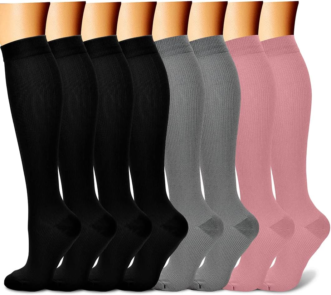 CHARMKING Compression Socks for Women & Men Circulation (8 Pairs) 15-20 mmHg Best Calf Socks Support for Athletic Cycling - Colors A