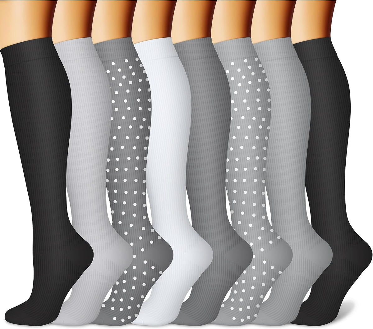 CHARMKING Compression Socks for Women & Men Circulation (8 Pairs) 15-20 mmHg Best Calf Socks Support for Athletic Cycling - Colors A