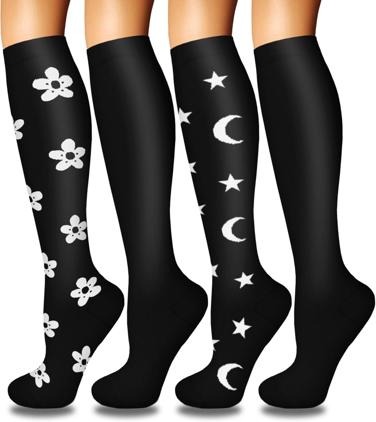 4 Pairs Compression Socks for Women Circulation-Best Support for Nurses,Running,Athletic,Travel