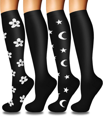 4 Pairs Compression Socks for Women Circulation-Best Support for Nurses,Running,Athletic,Travel