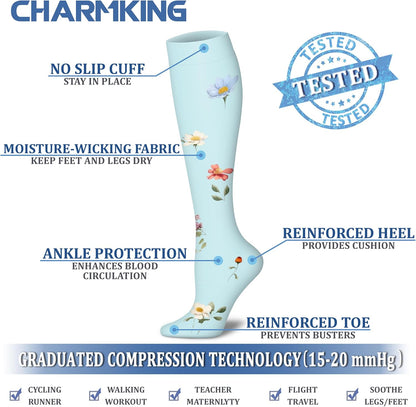 CHARMKING Compression Socks for Women & Men Circulation (8 Pairs) 15-20 mmHg Best Calf Socks Support for Athletic Cycling - Colors A