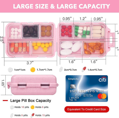 Travel Pill Organizer with 189 Medicine Labels, 10 Compartments Small Pill Case Compact and Portable Travel Pill Box for Airplane Car Purse Nurse Vacation Essentials (Gray, 1 Pack)
