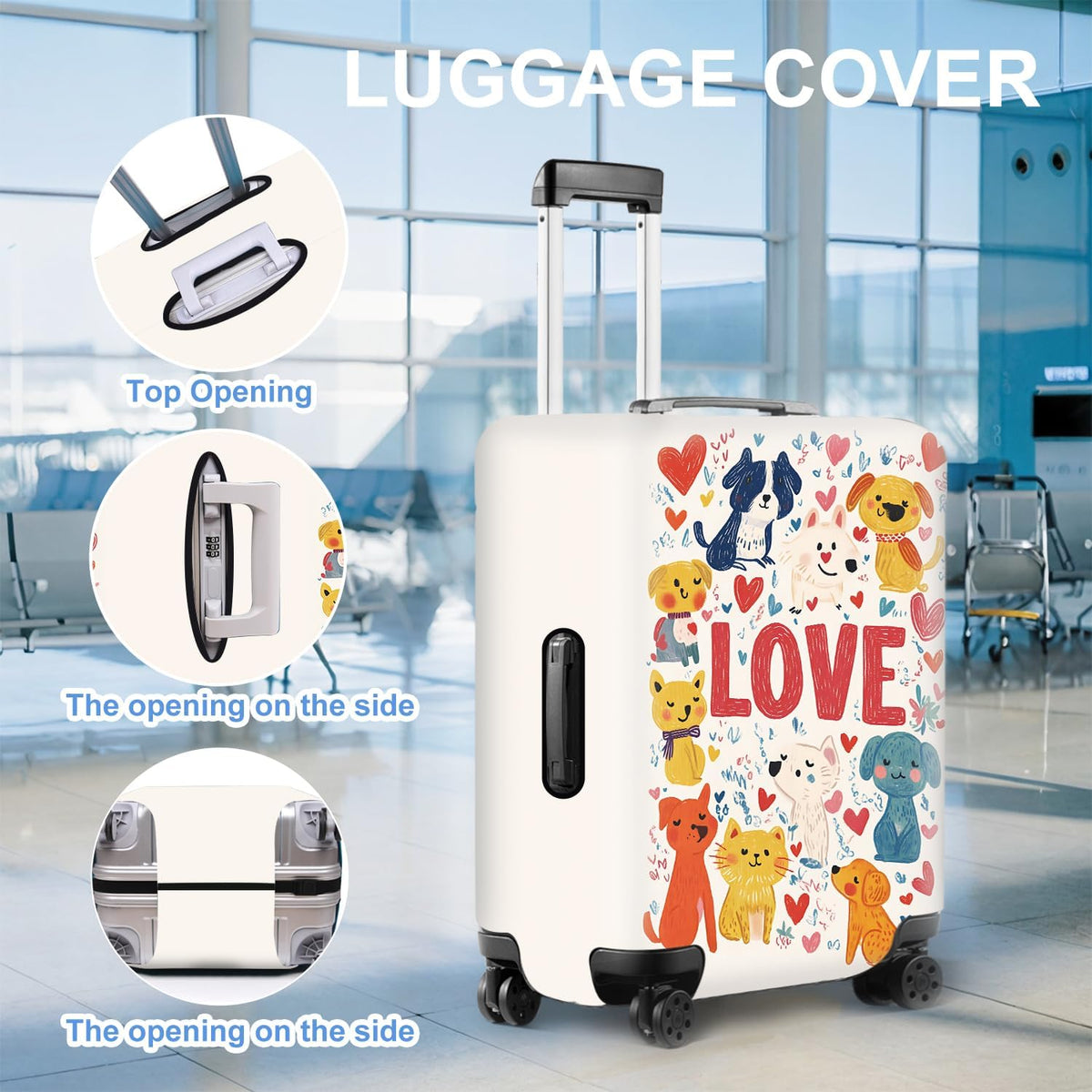 All Over Daisy Print Luggage Cover – Blue Suitcase Protector with White Floral Pattern, Washable Stretch Travel Case for 32-34 Inch Luggage,XL