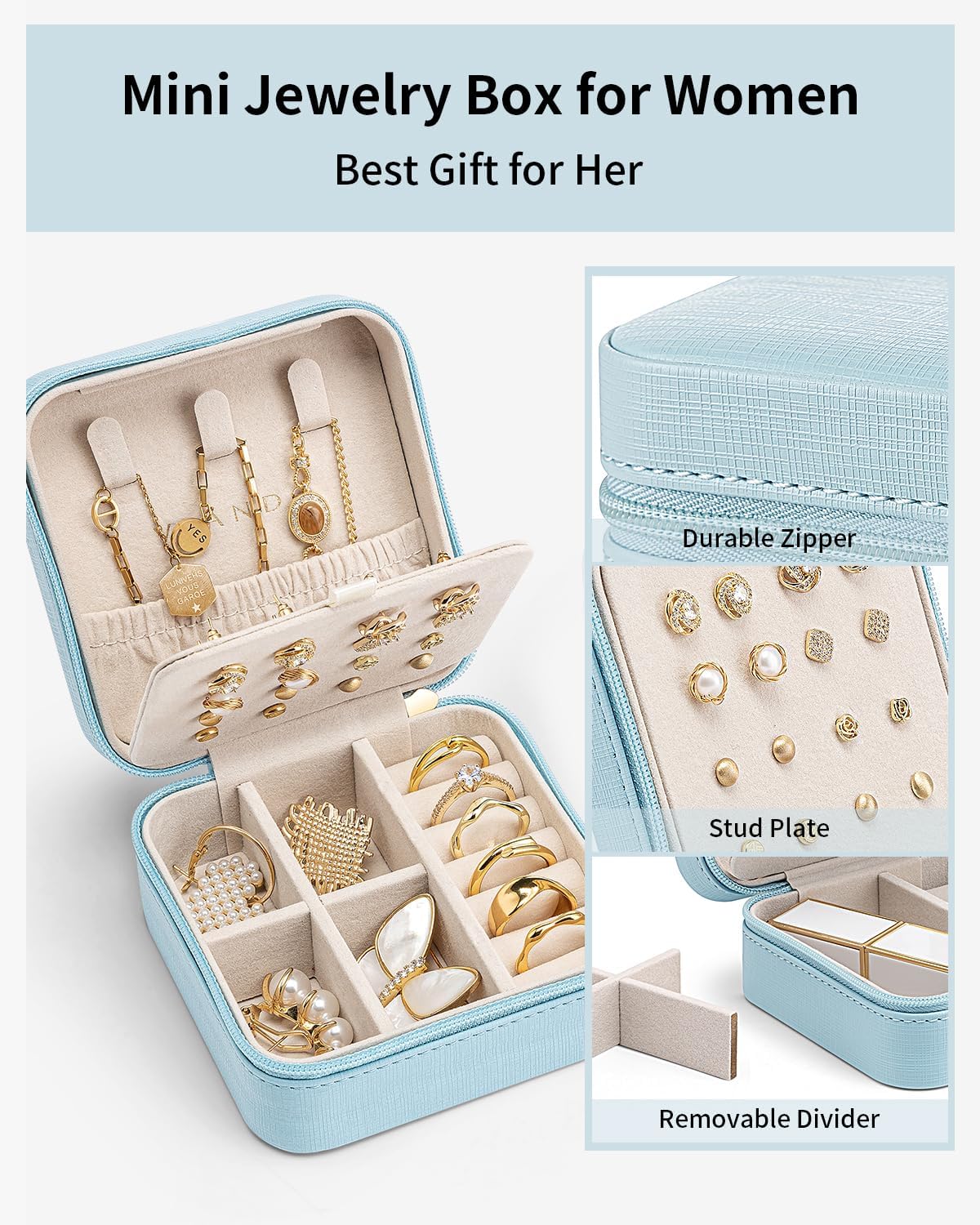 Travel Jewelry Case, Bridesmaid Gift for Women - Small Travel Jewelry Box for Girls Women - Blue