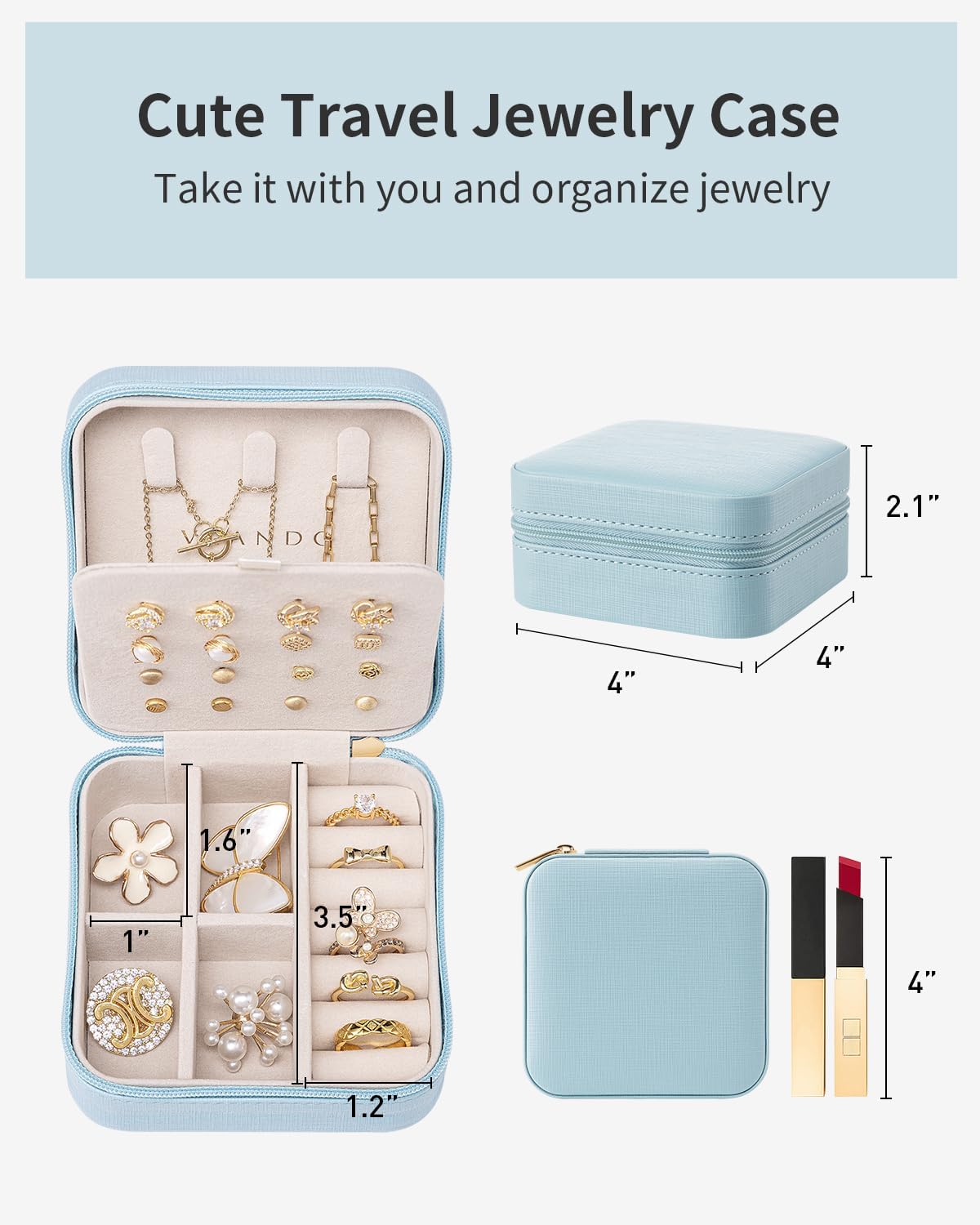 Travel Jewelry Case, Bridesmaid Gift for Women - Small Travel Jewelry Box for Girls Women - Blue