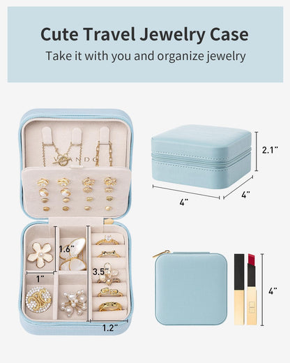Travel Jewelry Case, Bridesmaid Gift for Women - Small Travel Jewelry Box for Girls Women - Blue