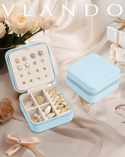 Travel Jewelry Case, Bridesmaid Gift for Women - Small Travel Jewelry Box for Girls Women - Blue