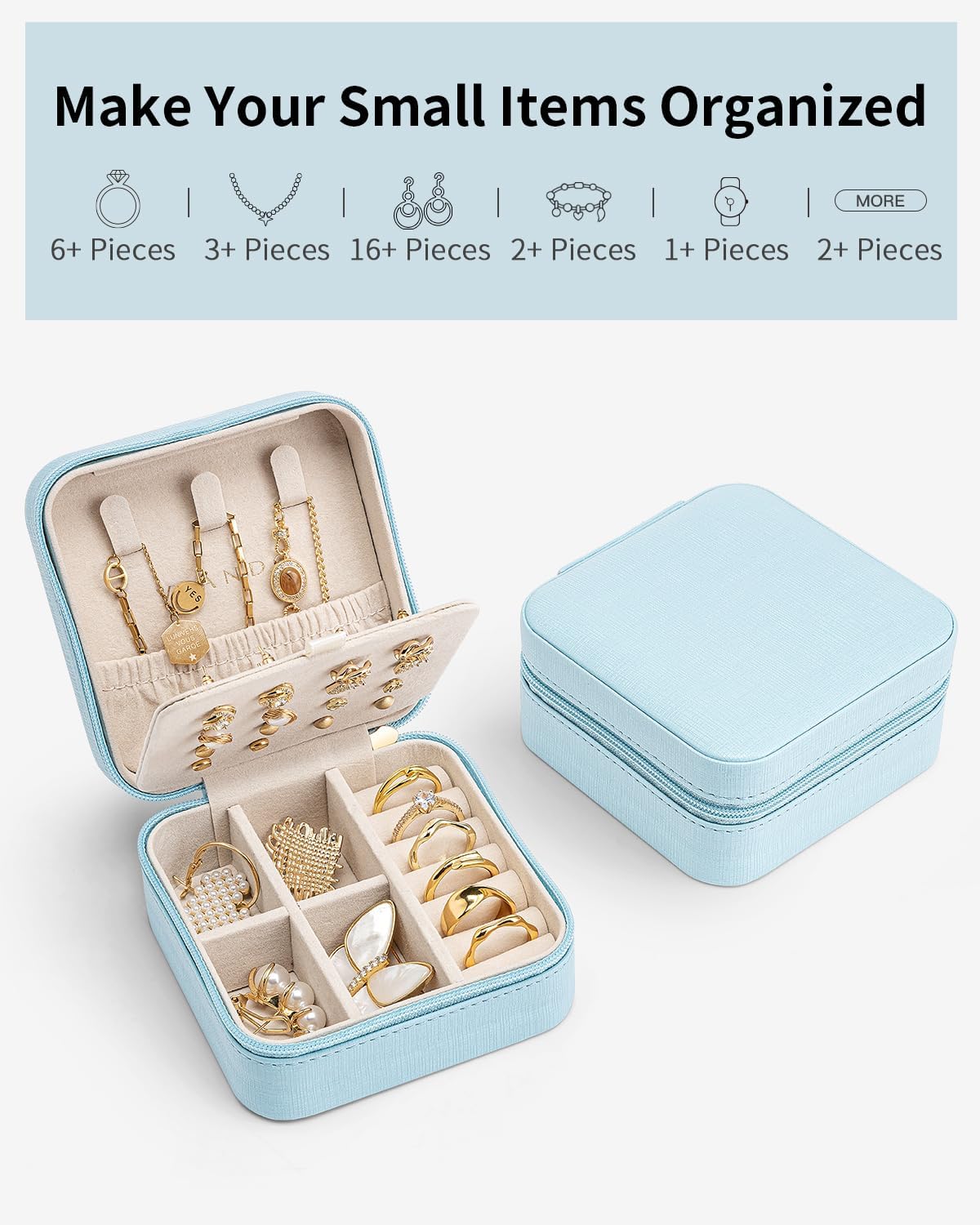 Travel Jewelry Case, Bridesmaid Gift for Women - Small Travel Jewelry Box for Girls Women - Blue