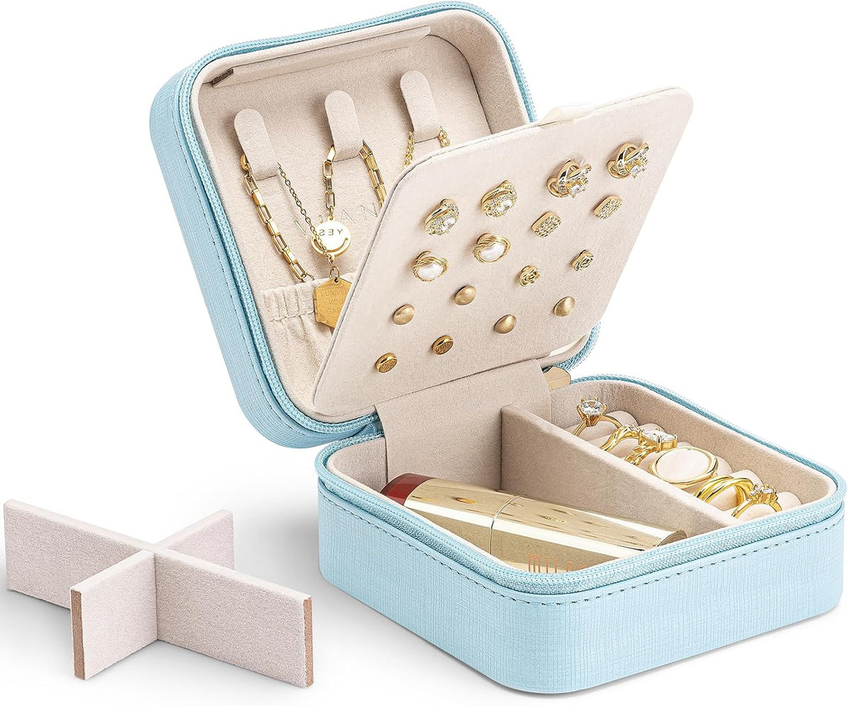 Travel Jewelry Case, Bridesmaid Gift for Women - Small Travel Jewelry Box for Girls Women - Blue