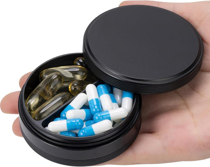 SOBABIDO Premium Metal Pill Case, Small Travel Pill Box with 2 Compartments