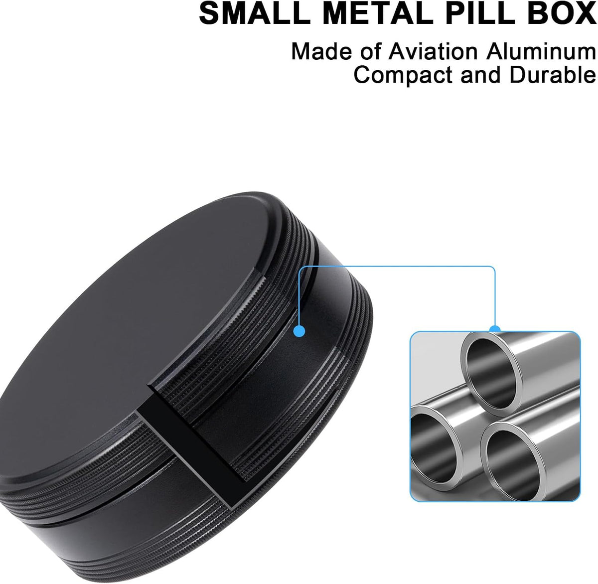 SOBABIDO Premium Metal Pill Case, Small Travel Pill Box with 2 Compartments
