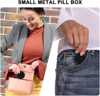 SOBABIDO Premium Metal Pill Case, Small Travel Pill Box with 2 Compartments