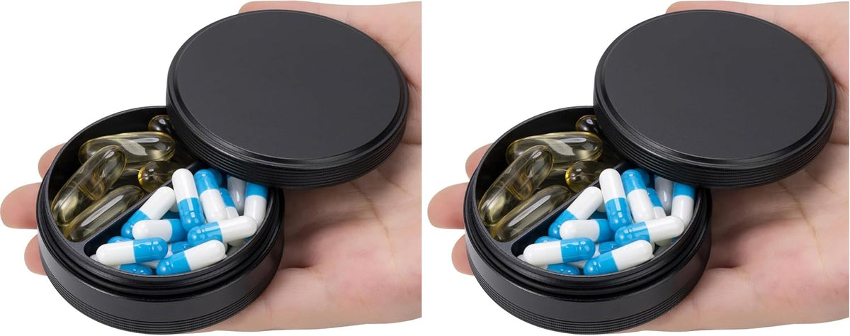 SOBABIDO Premium Metal Pill Case, Small Travel Pill Box with 2 Compartments