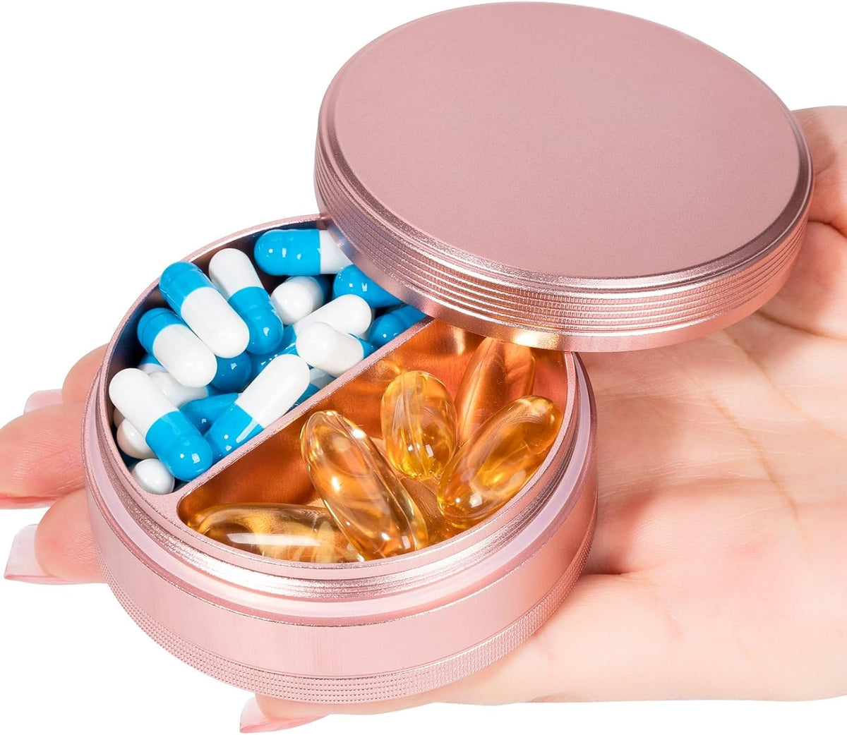 SOBABIDO Premium Metal Pill Case, Small Travel Pill Box with 2 Compartments