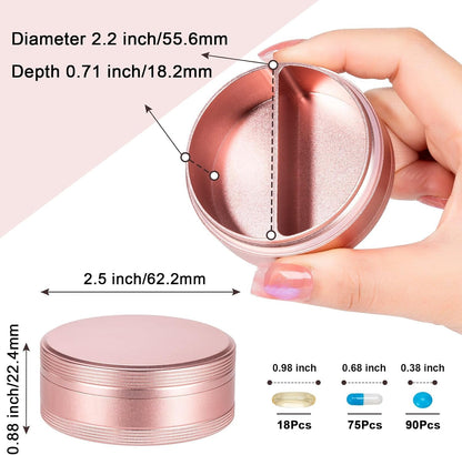 SOBABIDO Premium Metal Pill Case, Small Travel Pill Box with 2 Compartments