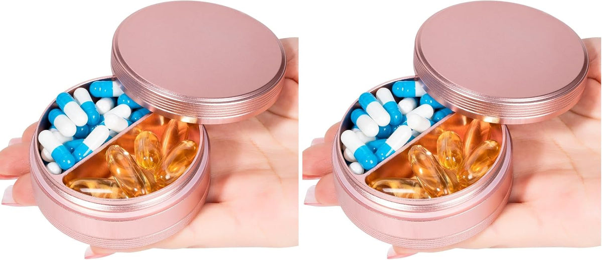 SOBABIDO Premium Metal Pill Case, Small Travel Pill Box with 2 Compartments
