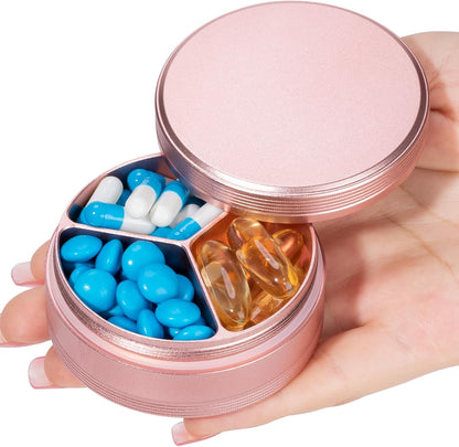 SOBABIDO Premium Metal Pill Case, Small Travel Pill Box with 2 Compartments