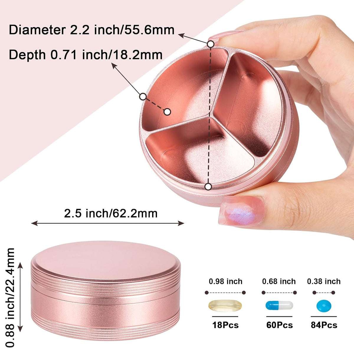 SOBABIDO Premium Metal Pill Case, Small Travel Pill Box with 2 Compartments