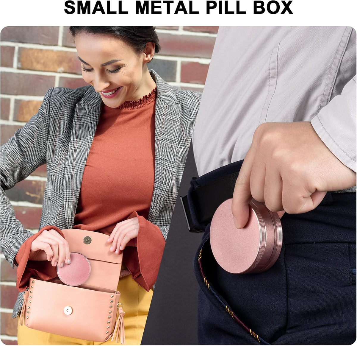 SOBABIDO Premium Metal Pill Case, Small Travel Pill Box with 2 Compartments