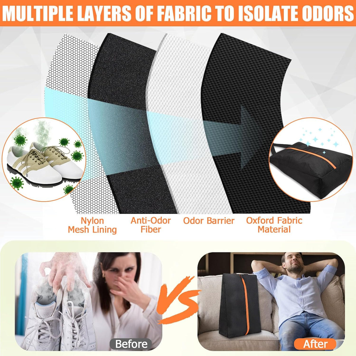 Golf Shoes Bag, Smell-Proof & Waterproof Cleat Bag for Travel