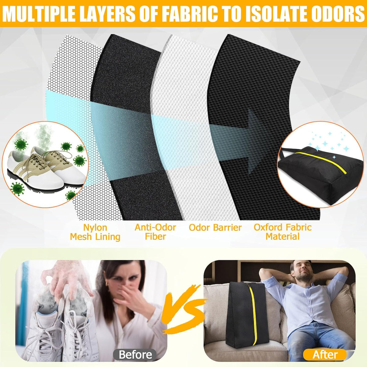 Golf Shoes Bag, Smell-Proof & Waterproof Cleat Bag for Travel