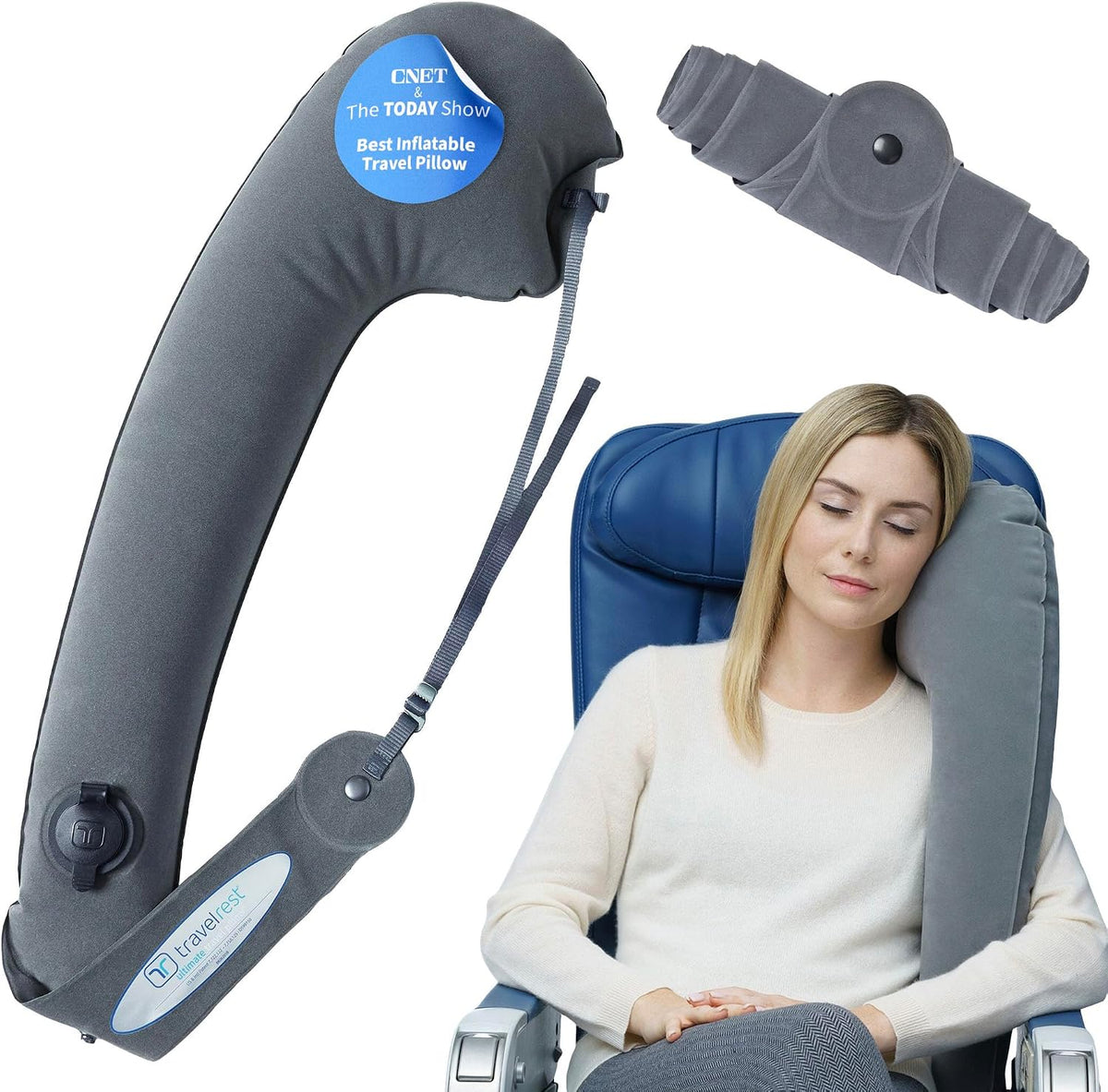Ultimate Inflatable Travel Pillow for Neck & Body - Grey