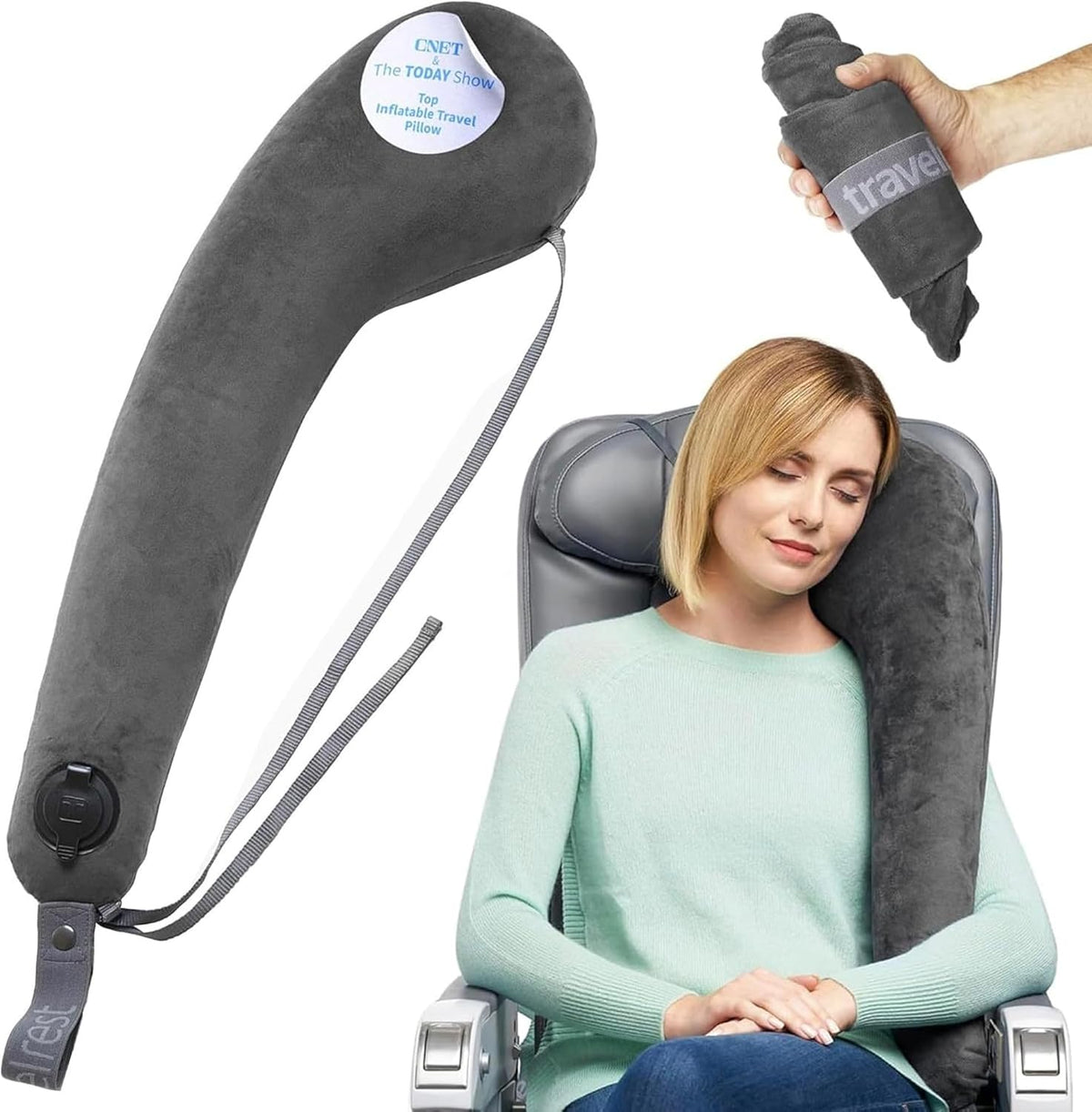 Ultimate Inflatable Travel Pillow for Neck & Body - Grey