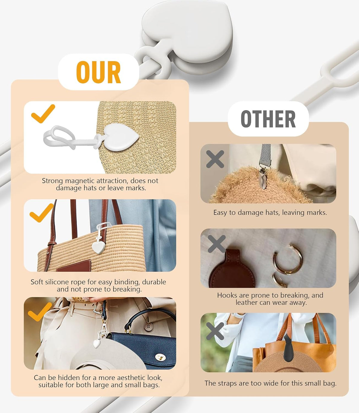 Magnetic Hat Clip for Travel on Bag, Silicone Hat Holder