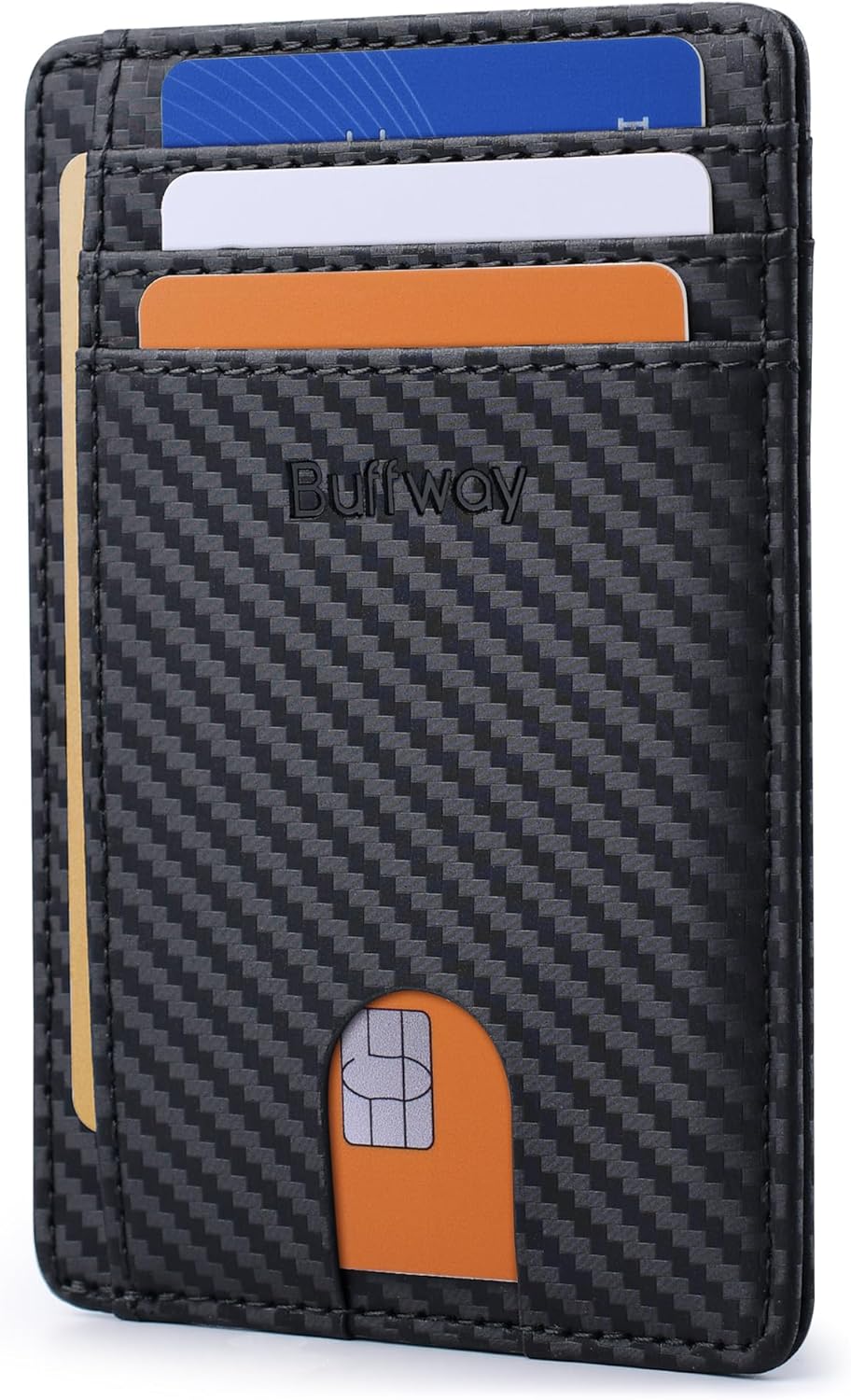 Slim Minimalist Front Pocket RFID Blocking Leather Wallets for Men and Women - Carbon Fiber Black - Colors B