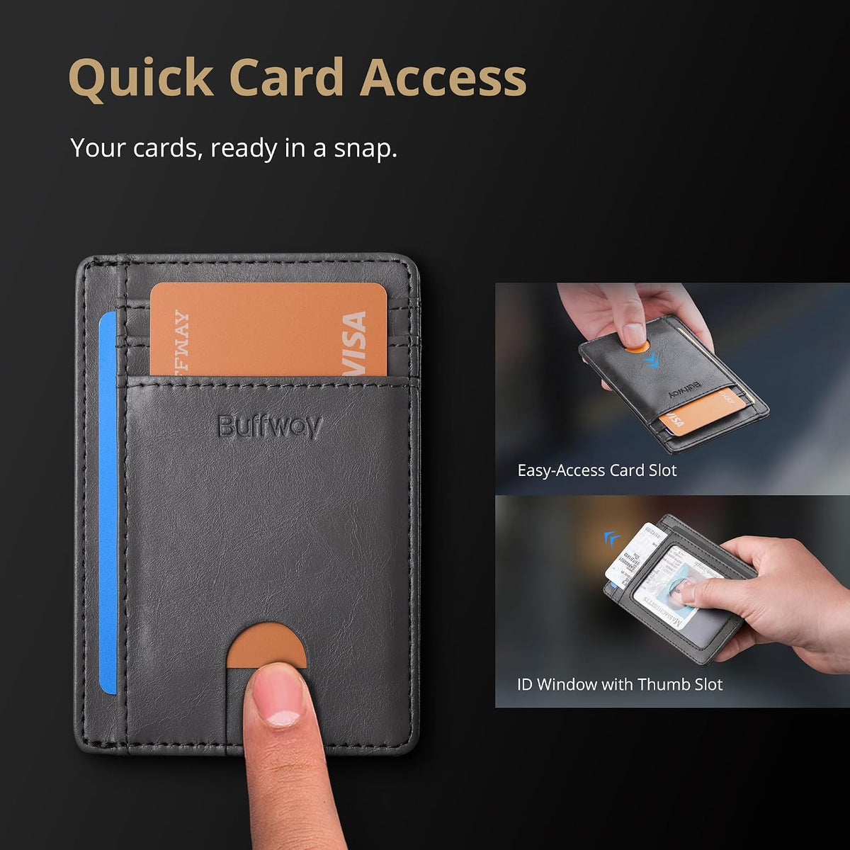 Slim Minimalist Front Pocket RFID Blocking Leather Wallets for Men and Women - Carbon Fiber Black - Colors B