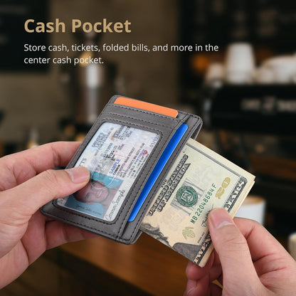 Slim Minimalist Front Pocket RFID Blocking Leather Wallets for Men and Women - Carbon Fiber Black - Colors B