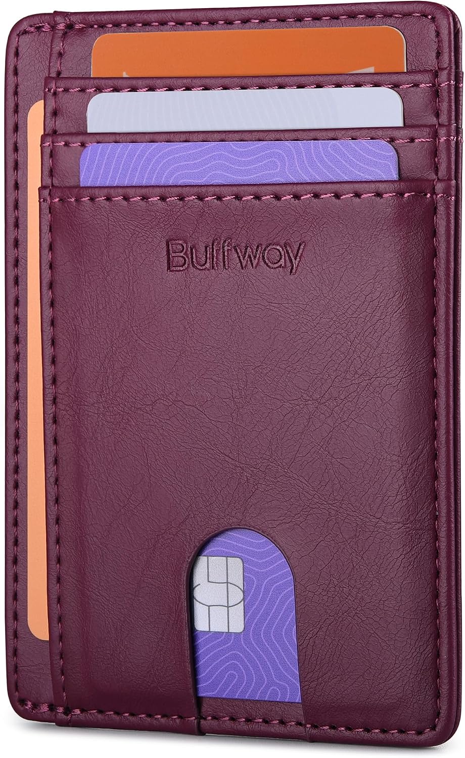 Slim Minimalist Front Pocket RFID Blocking Leather Wallets for Men and Women - Carbon Fiber Black - Colors B